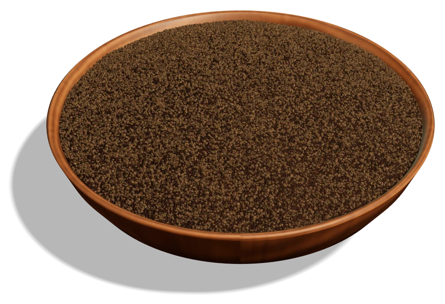 Cuenco de madera con café de molienda media